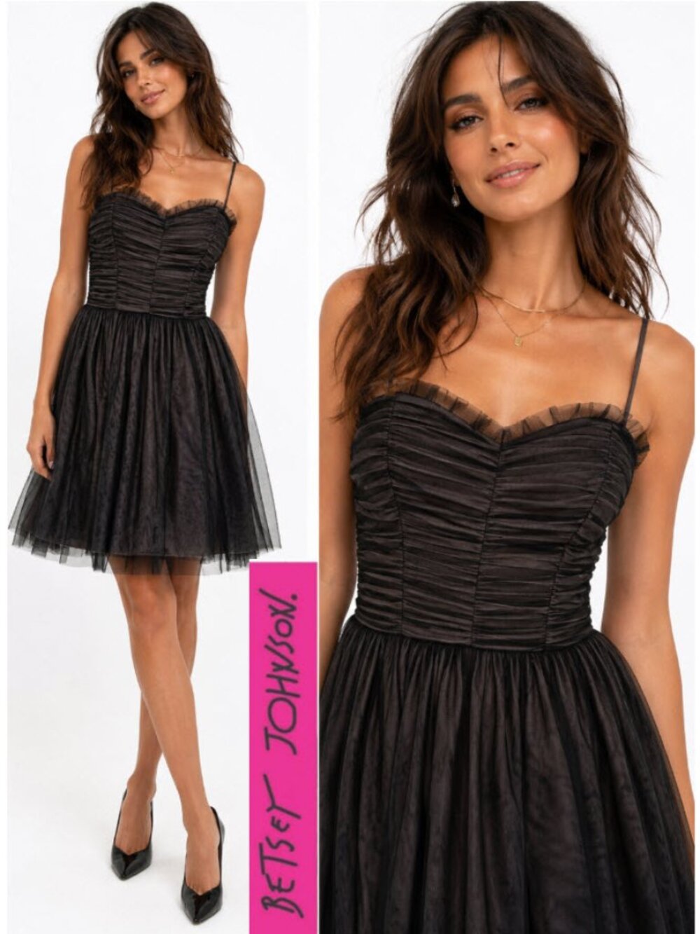 Betsey Johnson Black Ruched Tulle Cocktail Party Dress Sweetheart Small Evening